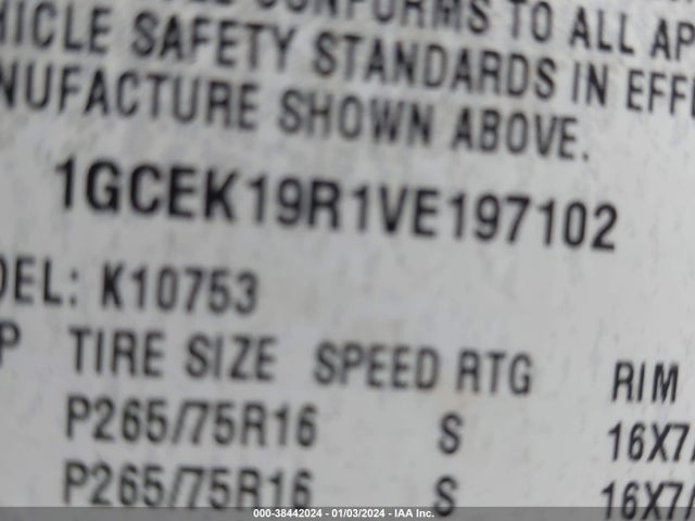 1997 CHEVROLET C/K 1500 SILVERADO FLEETSIDE VIN: 1GCEK19R1VE197102