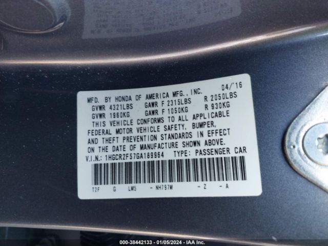 1HGCR2F57GA189964 Honda Accord Sport