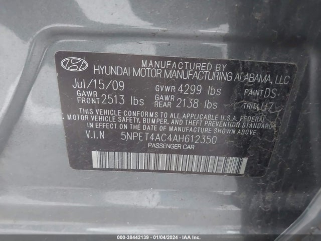 2010 HYUNDAI SONATA GLS VIN: 5NPET4AC4AH612350