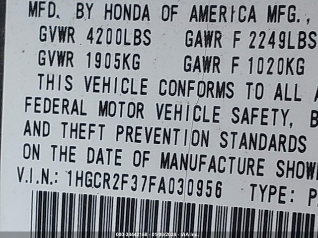 2015 HONDA ACCORD LX VIN: 1HGCR2F37FA030956