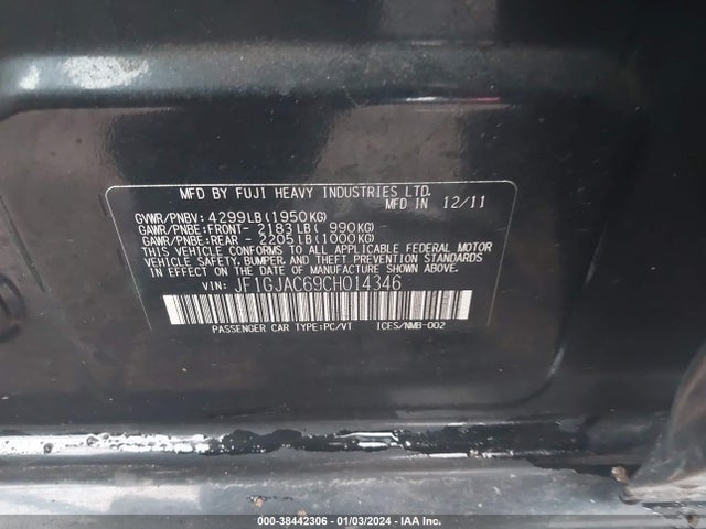 2012 SUBARU IMPREZA 2.0I PREMIUM VIN: JF1GJAC69CH014346