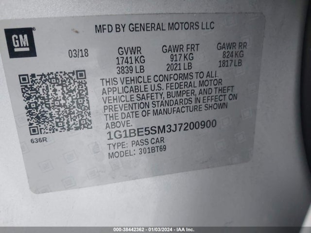 Chevrolet Cruze Lt Auto 2018 1G1BE5SM3J7200900 Image 9