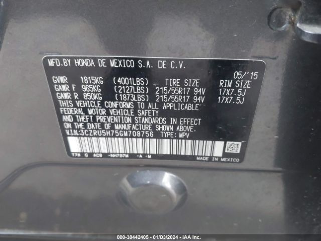 3CZRU5H75GM708756 Honda Hr-v Ex-l