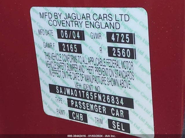 2005 JAGUAR S-TYPE SAJWA01T65FN26834 Photo 8