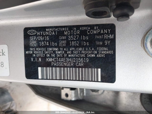 Hyundai ACCENT SE 2017 KMHCT4AE3HU215619 Image 9