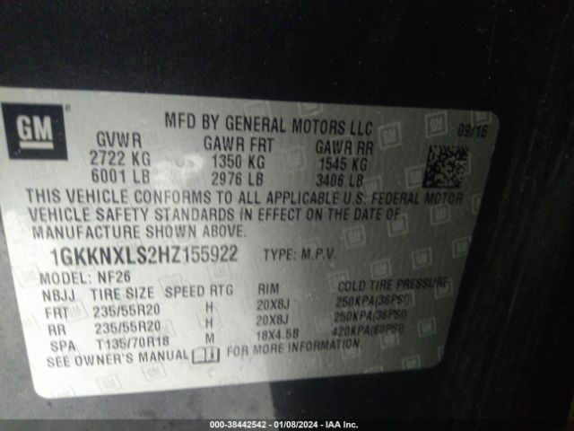 1GKKNXLS2HZ155922 GMC Acadia Denali