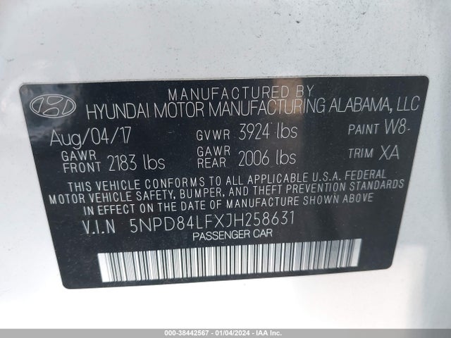 2018 HYUNDAI ELANTRA VALUE EDITION VIN: 5NPD84LFXJH258631