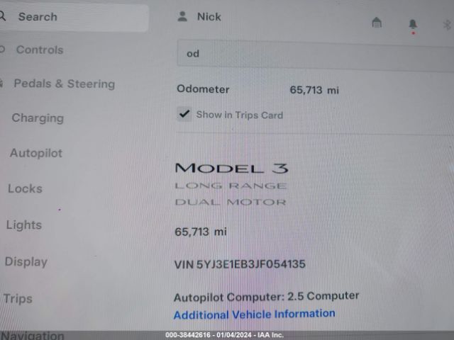5YJ3E1EB3JF054135 Tesla Model 3 Long Range/performance
