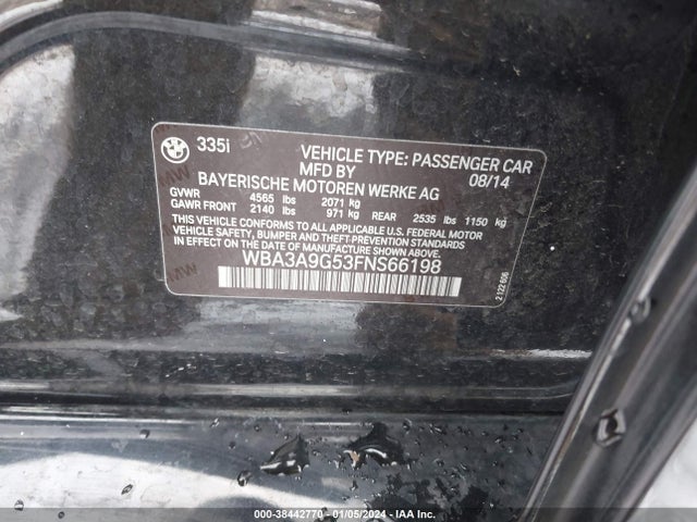BMW 335i 2015 WBA3A9G53FNS66198 Image 9