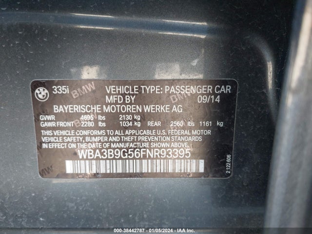 BMW 335i Xdrive 2015 WBA3B9G56FNR93395 Image 9