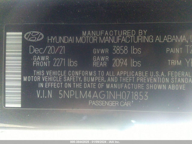 2022 HYUNDAI ELANTRA SEL VIN: 5NPLM4AG1NH071853