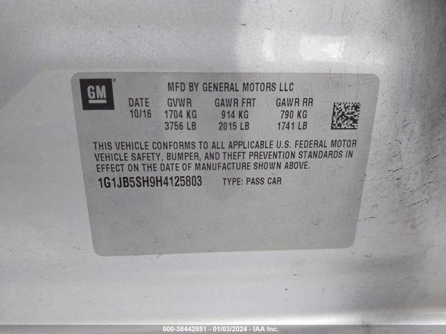 Chevrolet Sonic Ls Auto 2017 1G1JB5SH9H4125803 Image 9