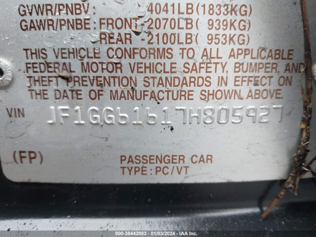 2007 SUBARU IMPREZA 2.5I VIN: JF1GG61617H805927