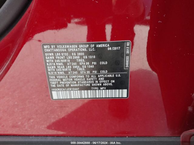 1V2CR2CA1JC512447 Volkswagen Atlas 3.6l V6 Se