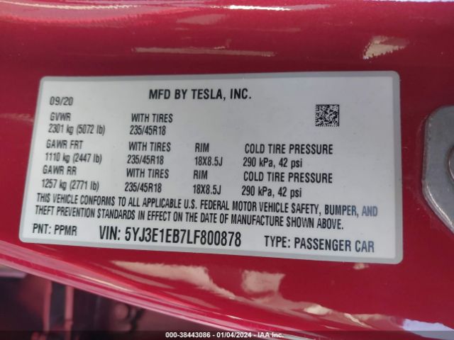 2020 TESLA MODEL 3 5YJ3E1EB7LF800878 Photo 8