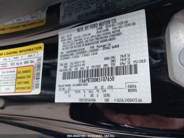 Ford Mustang Ecoboost Premium Fastback 2021 1FA6P8TD0M5107650 Image 9
