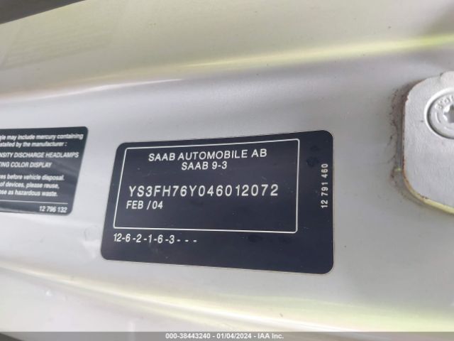 2004 SAAB 9-3 YS3FH76Y046012072 Photo 8