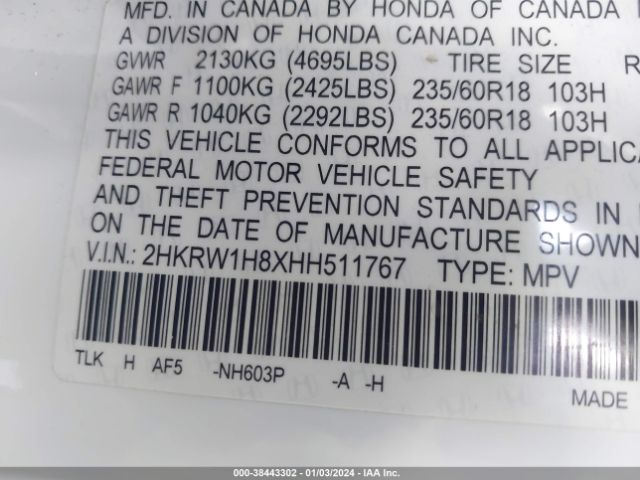 2HKRW1H8XHH511767 Honda Cr-v Ex-l/ex-l Navi