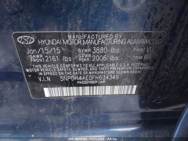 Hyundai ELANTRA SE 2015 5NPDH4AE0FH634349 Image 9