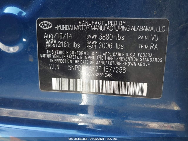 Hyundai ELANTRA SE 2015 5NPDH4AE7FH577258 Image 9