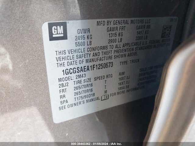 Chevrolet Colorado Wt 2015 1GCGSAEA1F1250673 Image 9
