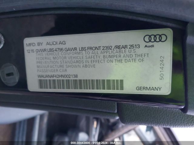 WAUANAF42HN002138 Audi A4 2.0t Premium