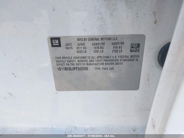 Chevrolet MALIBU LS 2015 1G11B5SL0FF300395 Image 9
