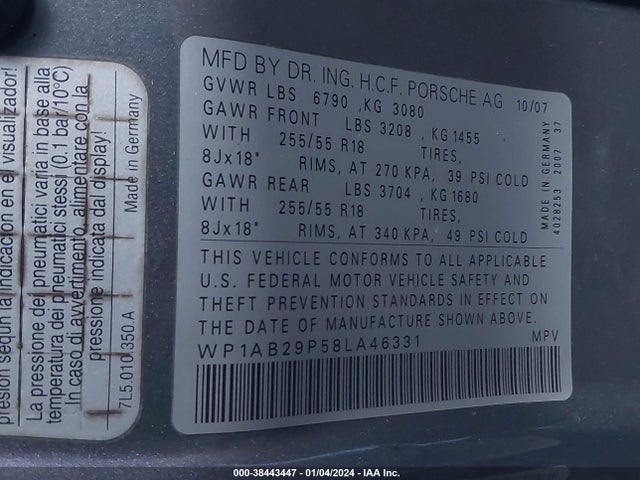 2008 PORSCHE CAYENNE WP1AB29P58LA46331 Photo 8