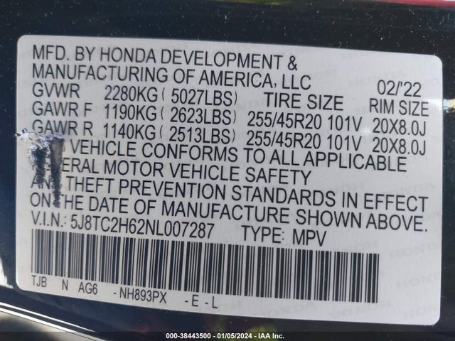 5J8TC2H62NL007287 Acura Rdx A-spec Package