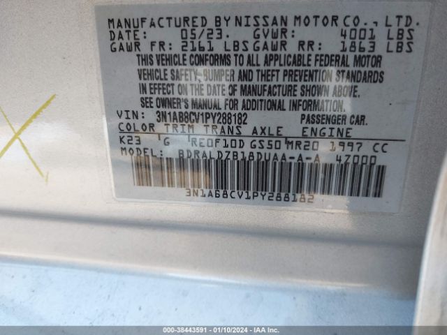 3N1AB8CV1PY288182 Nissan SENTRA