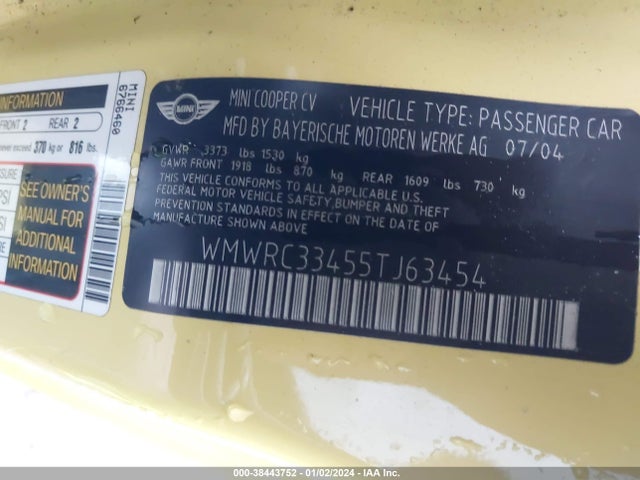 2005 MINI COOPER WMWRC33455TJ63454 Photo 8