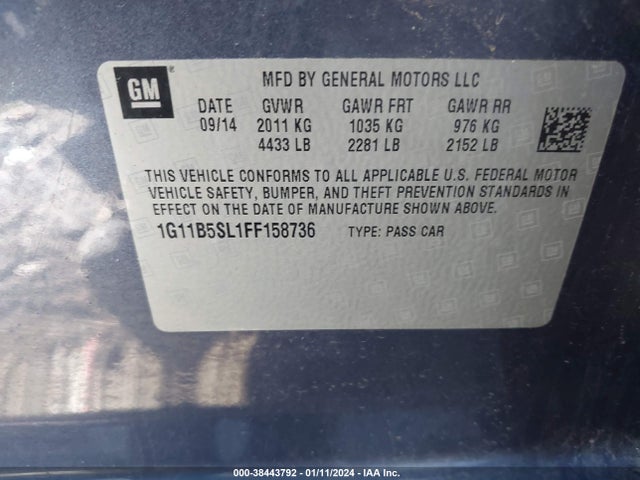 Chevrolet MALIBU LS 2015 1G11B5SL1FF158736 Image 9