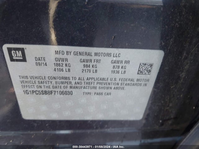 2015 CHEVROLET CRUZE 1LT AUTO VIN: 1G1PC5SB8F7106030