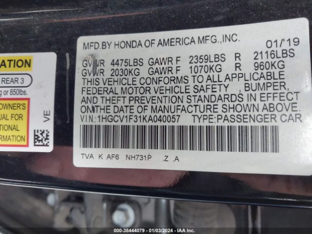 1HGCV1F31KA040057 Honda Accord Sport