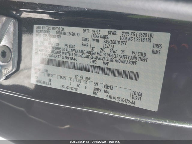 2015 FORD ESCAPE TITANIUM VIN: 1FMCU0JX7FUB91846