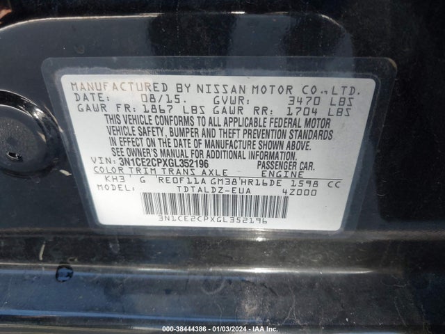 Nissan Versa Note S (sr)/s Plus/sl/sr/sv 2016 3N1CE2CPXGL352196 Image 9