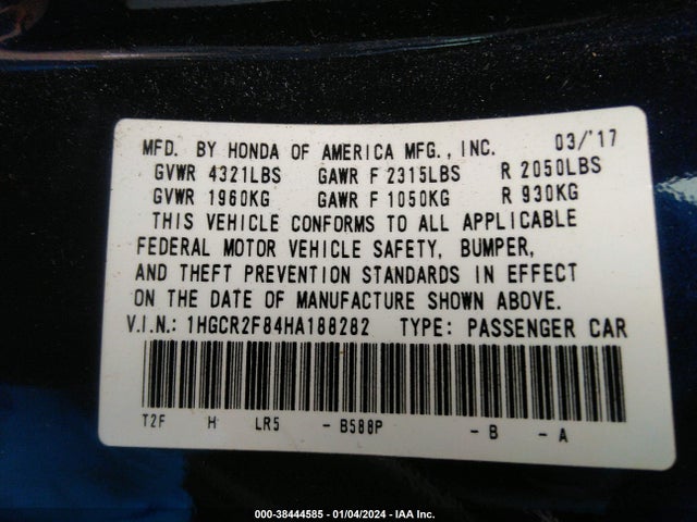 Honda Accord Ex-l 2017 1HGCR2F84HA188282 Image 9