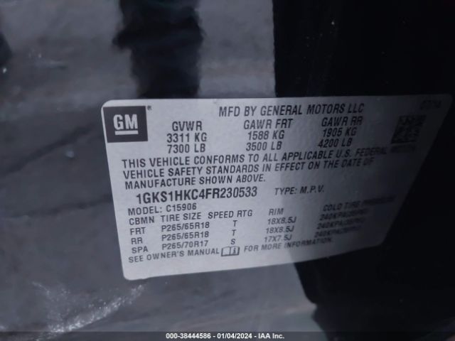1GKS1HKC4FR230533 GMC Yukon Xl 1500 Slt