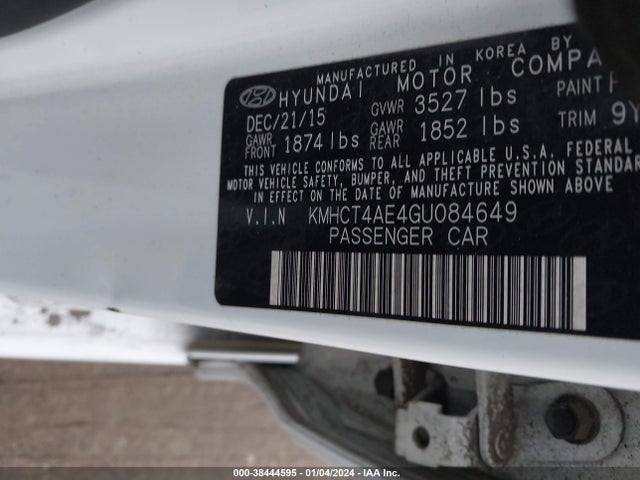 2016 HYUNDAI ACCENT SE VIN: KMHCT4AE4GU084649