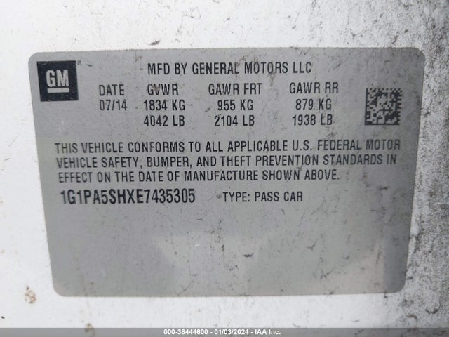 Chevrolet Cruze Ls Auto 2014 1G1PA5SHXE7435305 Image 9
