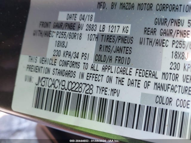 Mazda Cx-9 Touring 2018 JM3TCACY9J0228728 Image 9