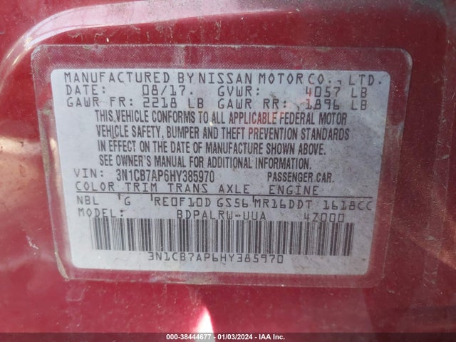 2017 NISSAN SENTRA SR TURBO VIN: 3N1CB7AP6HY385970