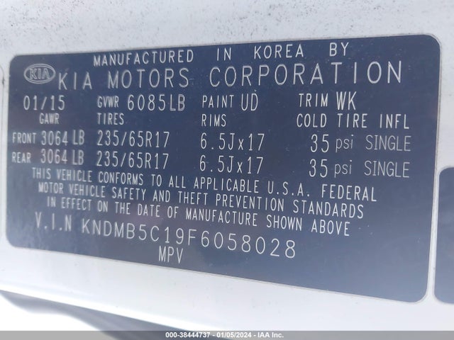 KIA SEDONA LX 2015 KNDMB5C19F6058028 Image 9