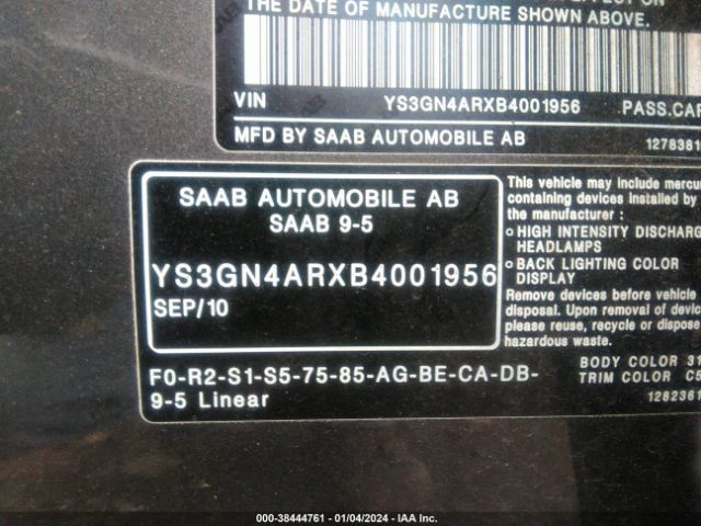 2011 SAAB 9-5 YS3GN4ARXB4001956 Photo 8