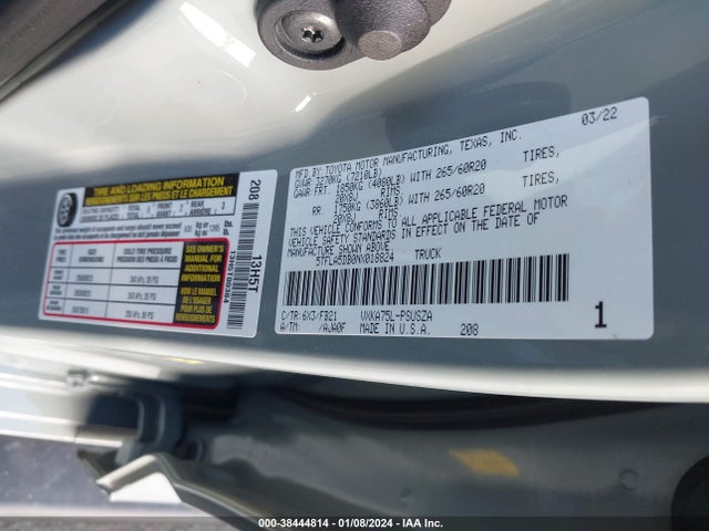 Toyota Tundra Sr5 2022 5TFLA5DB0NX018824 Image 9