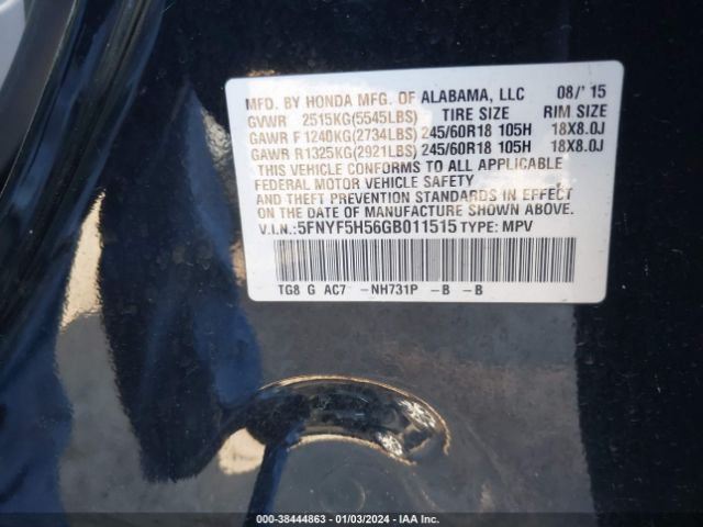 5FNYF5H56GB011515 Honda Pilot Ex-l