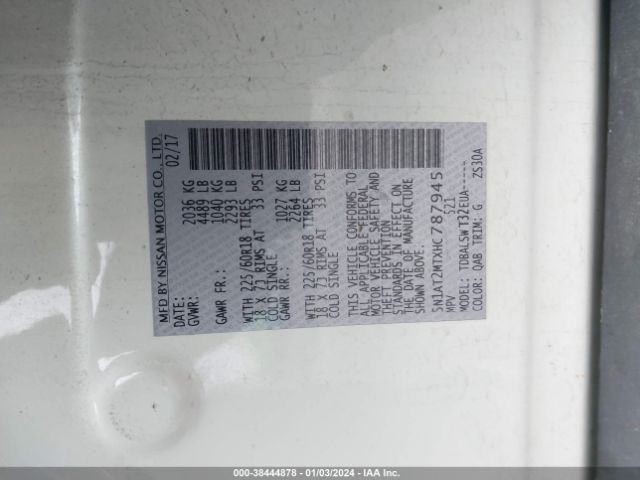 5N1AT2MTXHC787945 Nissan Rogue Sl