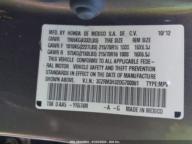2013 HONDA CR-V LX VIN: 3CZRM3H32DG700061