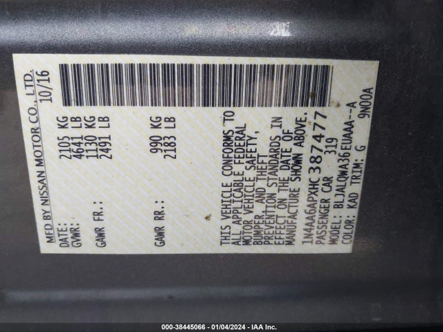 Nissan Maxima 3.5 S 2017 1N4AA6APXHC387477 Image 9
