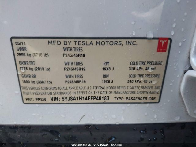 5YJSA1H14EFP40183 Tesla Model S P85